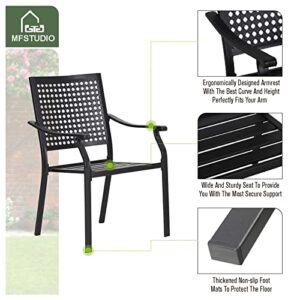 MFSTUDIO 6 Piece Black Patio Dining Chairs,Stackable Outdoor Metal Mesh Chairs with Armest for Garden, Poolside, Backyard, Bistro