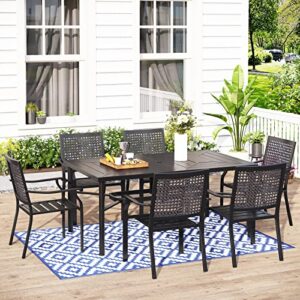 MFSTUDIO 6 Piece Black Patio Dining Chairs,Stackable Outdoor Metal Mesh Chairs with Armest for Garden, Poolside, Backyard, Bistro