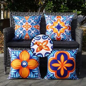 onway outdoor pillow covers waterproof 20×20 set of 4 floral boho decorative throw cushion cover farmhouse pillows for bench, couch, patio furniture