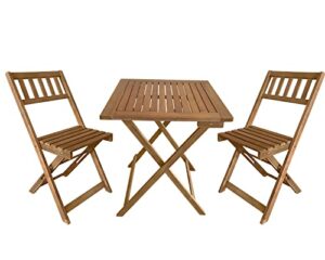 fdw 3-piece acacia wood folding patio bistro set outdoor bistro set table and chairs set with 2 chairs and square table for pool beach backyard balcony porch deck garden wooden furniture, natural