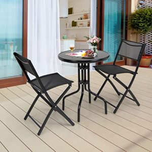 uiiaiouiaio 3 piece folding patio bistro set, metal chairs & table set, outdoor patio furniture set for garden, front porch, poolside, no assembly needs