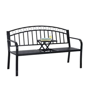 letkind 59″ outdoor metal bench table patio garden benches 3-seater with steel frame for porch, backyard, park