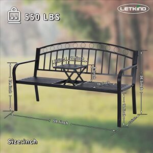 LETKIND 59" Outdoor Metal Bench Table Patio Garden Benches 3-Seater with Steel Frame for Porch, Backyard, Park