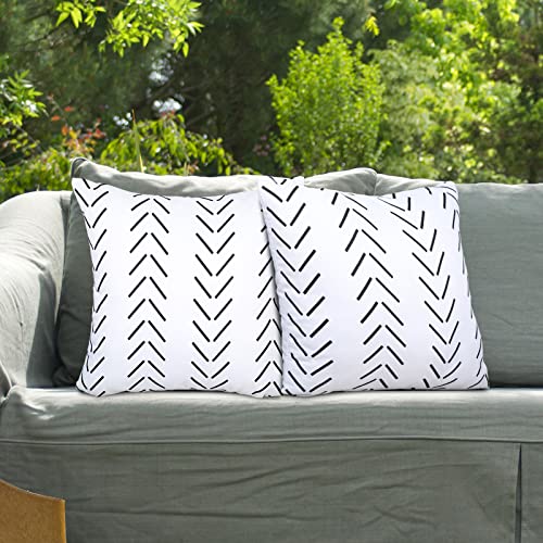 Kiuree Black and White Outdoor Pillows Waterproof Throw Pillow Covers for Patio Furniture Geometric Outdoor Pillow Cases for Patio Furniture Tent Balcony Couch 18 X 18 Inch Set of 2(White)