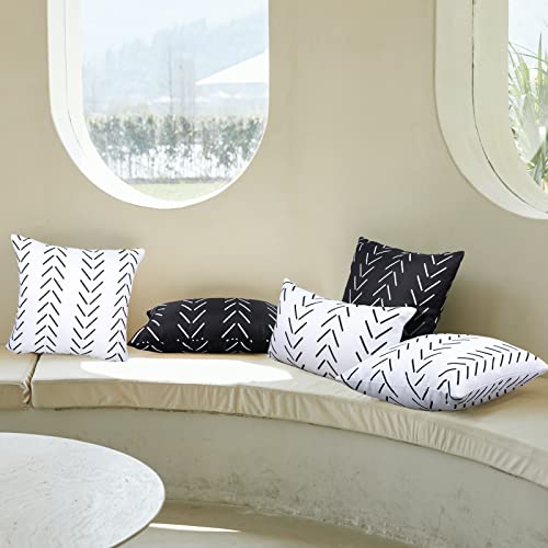 Kiuree Black and White Outdoor Pillows Waterproof Throw Pillow Covers for Patio Furniture Geometric Outdoor Pillow Cases for Patio Furniture Tent Balcony Couch 18 X 18 Inch Set of 2(White)