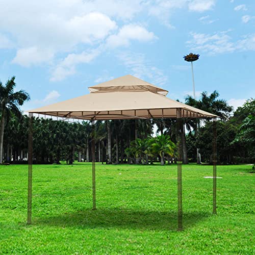 Yescom 10.6'x10.6' Gazebo Top Replacement for 2 Tier Madaga Frame Canopy Cover Patio Garden Yard Light Beige Y00710T01