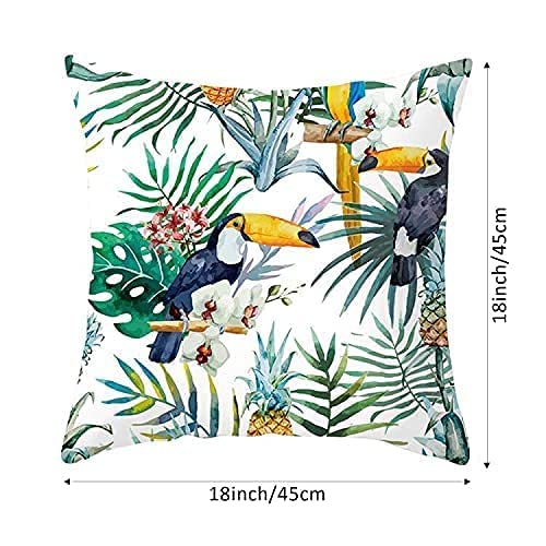 Tropical Green Plants Pillows Case Outdoor Cushions for Garden Furniture Garden Cushions Linen Cushion Covers 18x18 Inches Set of 4 Living Room Sofa Pillows Cushions 45x45 cm