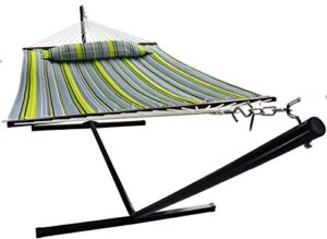 sorbus 2-person stylish hammock with stand- 53″ large cotton outdoor hammock- spreadedbars & pillow included- heavy duty 450lbs portable hammock for garden patio outdoor camping- comfortable, washable