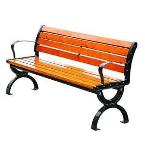 sekeed outdoor benches cast aluminum preservative wood 67in(170cm) patio garden bench perfect for backyard, lawn, porch, path