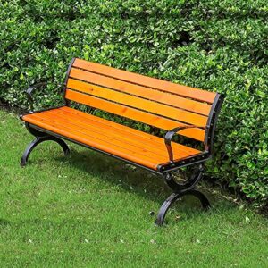 SEKEED Outdoor Benches Cast Aluminum Preservative Wood 67IN(170CM) Patio Garden Bench Perfect for Backyard, Lawn, Porch, Path