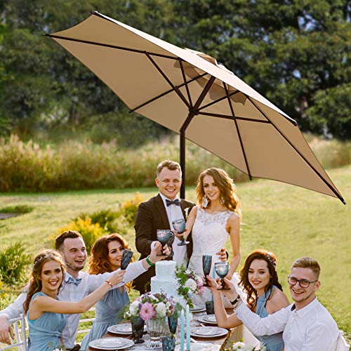 Abba Patio 9ft Patio Umbrella Outdoor Umbrella Table Market Umbrella with Push Button Tilt and Crank for Garden, Lawn, Deck, Backyard & Pool, Beige