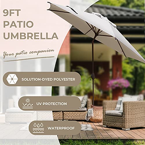 Abba Patio 9ft Patio Umbrella Outdoor Umbrella Table Market Umbrella with Push Button Tilt and Crank for Garden, Lawn, Deck, Backyard & Pool, Beige