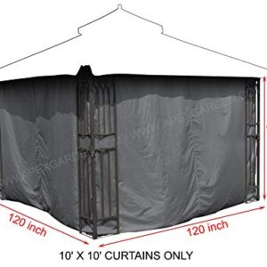 APEX GARDEN Four-Side Privacy Curtain Set for 10-Ft x 10-Ft Gazebo (10-ft x 10-ft, Charcoal)