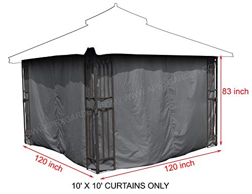 APEX GARDEN Four-Side Privacy Curtain Set for 10-Ft x 10-Ft Gazebo (10-ft x 10-ft, Charcoal)