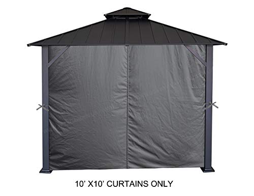 APEX GARDEN Four-Side Privacy Curtain Set for 10-Ft x 10-Ft Gazebo (10-ft x 10-ft, Charcoal)