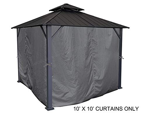 APEX GARDEN Four-Side Privacy Curtain Set for 10-Ft x 10-Ft Gazebo (10-ft x 10-ft, Charcoal)