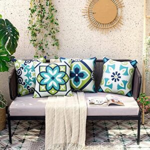 cygnus Outdoor Waterproof Throw Pillow Covers 18x18 Inch Set of 4 Boho Decorative Floral Covers for Patio Furniture Porch (18 * 18inch/45 * 45cm, Blue and Teal)