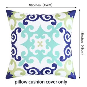 cygnus Outdoor Waterproof Throw Pillow Covers 18x18 Inch Set of 4 Boho Decorative Floral Covers for Patio Furniture Porch (18 * 18inch/45 * 45cm, Blue and Teal)