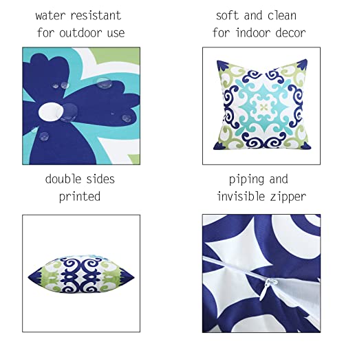 cygnus Outdoor Waterproof Throw Pillow Covers 18x18 Inch Set of 4 Boho Decorative Floral Covers for Patio Furniture Porch (18 * 18inch/45 * 45cm, Blue and Teal)