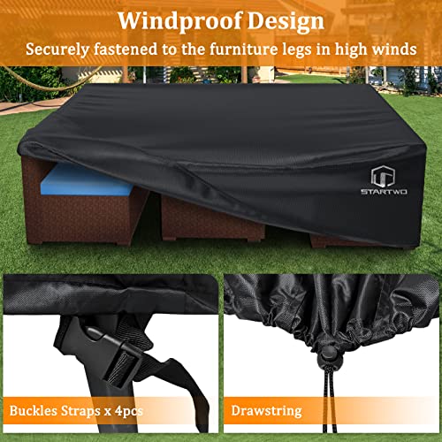 STARTWO Patio Furniture Covers, Outdoor Furniture Cover Waterproof, Windproof Tear Resistant Outdoor Sectional Couch Cover, Patio Cover for 7-12 Seats Dining Table Chair Set, Black, 98x98x28inches