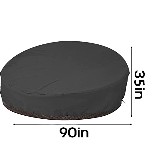 Patio Daybed Cover Round 420D Waterproof Heavy Duty Outdoor Canopy Daybed Sofa Cover All Weather Patio Garden Furniture Protector 87" Black