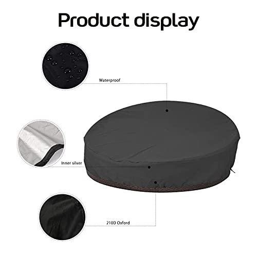 Patio Daybed Cover Round 420D Waterproof Heavy Duty Outdoor Canopy Daybed Sofa Cover All Weather Patio Garden Furniture Protector 87" Black