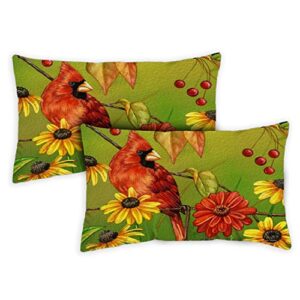 toland home garden decorative birds n berries fall autumn cardinal bluebird 12 x 19 inch pillow case (2-pack)