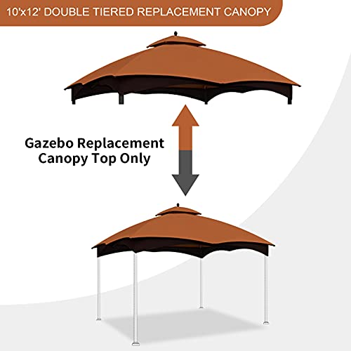 CoastShade Patio 10X12 Replacement Canopy Roof for Lowe's Allen Roth 10X12 Gazebo Backyard Double Top Gazebo #GF-12S004B-1（Rust）