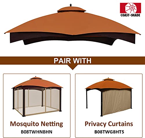 CoastShade Patio 10X12 Replacement Canopy Roof for Lowe's Allen Roth 10X12 Gazebo Backyard Double Top Gazebo #GF-12S004B-1（Rust）