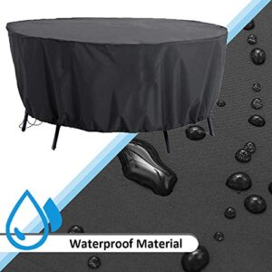 Patio Furniture Covers,Mayhour Heavy Duty Waterproof Round Table Chair Set Cover for Outdoor Dining Table Garden Yard UV Resistant Anti-Fading Dustproof Desk Protective with Elastic Balck Large