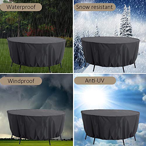 Patio Furniture Covers,Mayhour Heavy Duty Waterproof Round Table Chair Set Cover for Outdoor Dining Table Garden Yard UV Resistant Anti-Fading Dustproof Desk Protective with Elastic Balck Large