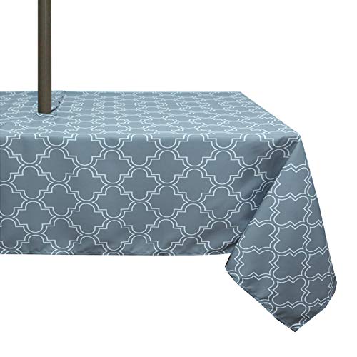 Elegant Moroccan Outdoor Tablecloth Waterproof Spillproof Polyester Fabric Table Cover with Zipper Umbrella Hole for Patio Garden Open Courtyards