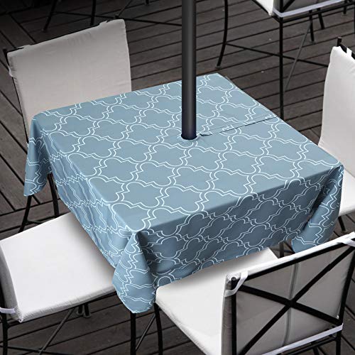 Elegant Moroccan Outdoor Tablecloth Waterproof Spillproof Polyester Fabric Table Cover with Zipper Umbrella Hole for Patio Garden Open Courtyards