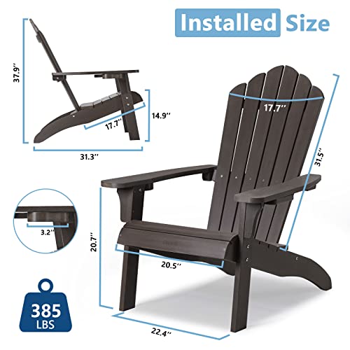 Cecarol Normal Size Adirondack Chair, Poly Lumber Comfortable Patio Fire Pit Chair with 2 Cup Holder, 385lbs Capacity, All Weather Resistant and Durable Chair for Indoor, Outdoor, Garden, Black-AC01S