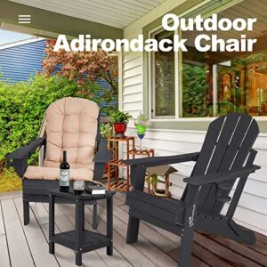 nalone Folding Adirondack Chairs Set of 2 with Cushion with Cup Holder, HDPE Plastic Oversized Patio Chair Weather Resistant, Used in Outdoor, Fire Pit, Deck, Garden, Campfire Chairs (Black)