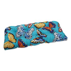 pillow perfect outdoor/indoor butterfly garden turquoise tufted loveseat cushion, 1 count (pack of 1), blue