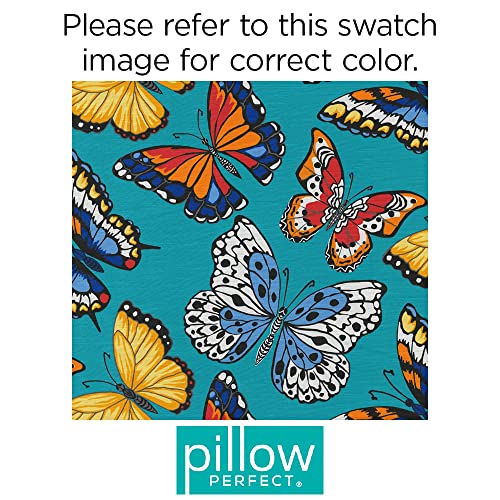 Pillow Perfect Outdoor/Indoor Butterfly Garden Turquoise Tufted Loveseat Cushion, 1 Count (Pack of 1), Blue