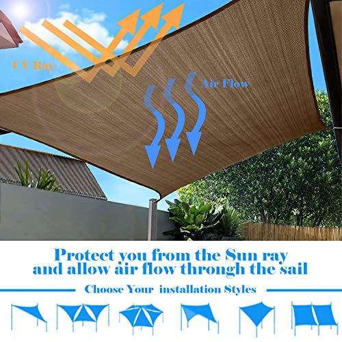 AwnPro Sun Shade Sail 12' x 16' Rectangle Canopy Awning Fabric Permeable Pergolas Top Cover 180 GSM UV Block Fabric 180 GSM UV Block Fabric, for Outdoor Patio Lawn Garden Backyard Awning Brown