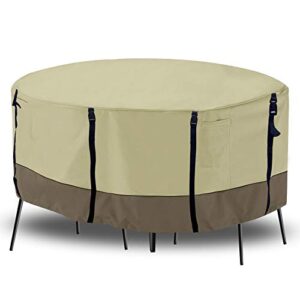 ogrmar patio furniture cover, round outdoor waterproof & sun resistant table set cover,beige and brown (96 x 27.5 inch)