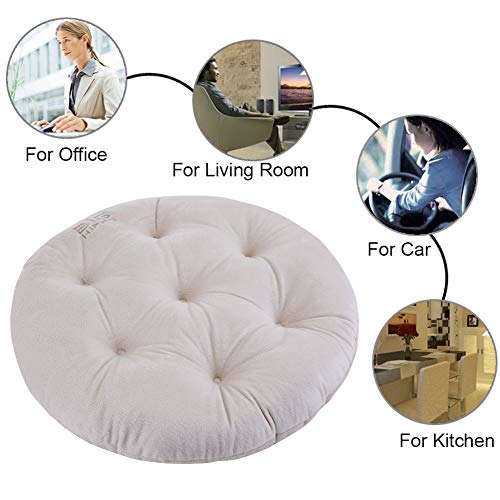 Big Hippo Chair Pads with Ties, Soft 17-Inch Round Thicken Chair Pads Seat Cushion Pillow for Garden Patio Home Kitchen Office or Car Sitting(Beige)