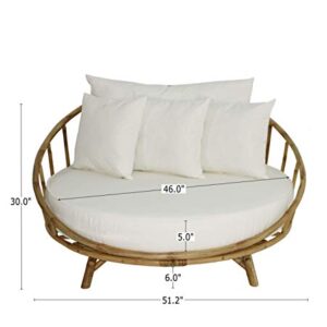 Zew Bamboo Daybed Outdoor Indoor Large Accent Sofa Chair Lawn Pool Garden Seating with Cushion and Pillows Natural Rattan Round Sofabed v.2021