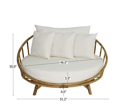 Zew Bamboo Daybed Outdoor Indoor Large Accent Sofa Chair Lawn Pool Garden Seating with Cushion and Pillows Natural Rattan Round Sofabed v.2021