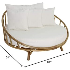 Zew Bamboo Daybed Outdoor Indoor Large Accent Sofa Chair Lawn Pool Garden Seating with Cushion and Pillows Natural Rattan Round Sofabed v.2021