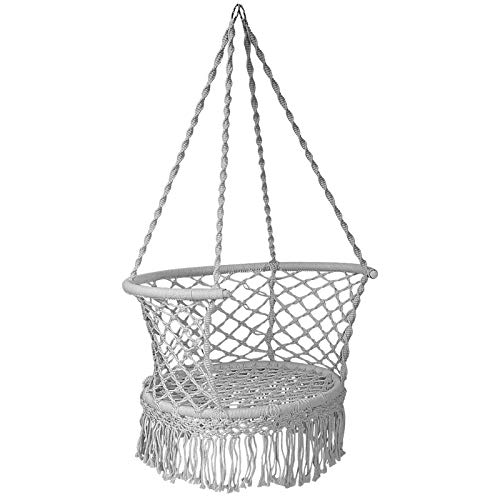 Giantex Hanging Hammock Chair, Macrame Hanging Chair 330 Pounds Capacity, Cotton Rope Handwoven Tassels Porch Swing Chair for Bedroom, Living Room, Yard, Garden, Balcony, Indoor / Outdoor (Gray)