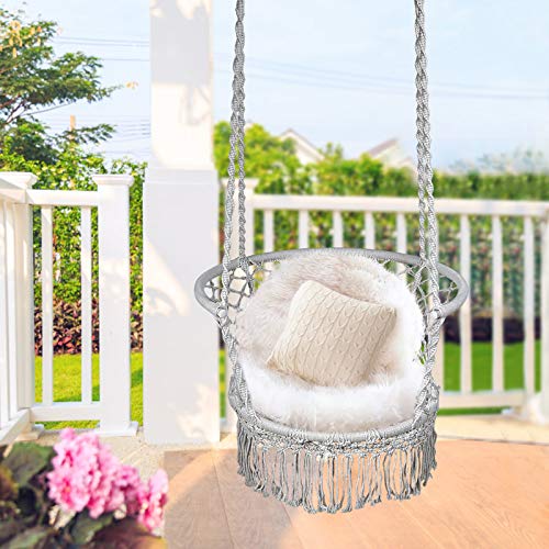 Giantex Hanging Hammock Chair, Macrame Hanging Chair 330 Pounds Capacity, Cotton Rope Handwoven Tassels Porch Swing Chair for Bedroom, Living Room, Yard, Garden, Balcony, Indoor / Outdoor (Gray)