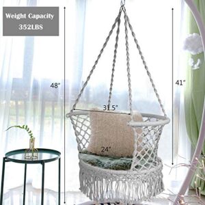 Giantex Hanging Hammock Chair, Macrame Hanging Chair 330 Pounds Capacity, Cotton Rope Handwoven Tassels Porch Swing Chair for Bedroom, Living Room, Yard, Garden, Balcony, Indoor / Outdoor (Gray)