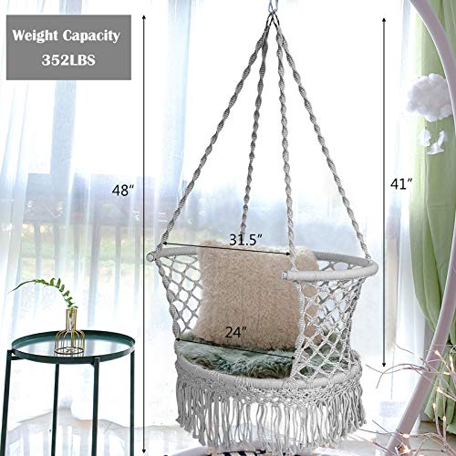 Giantex Hanging Hammock Chair, Macrame Hanging Chair 330 Pounds Capacity, Cotton Rope Handwoven Tassels Porch Swing Chair for Bedroom, Living Room, Yard, Garden, Balcony, Indoor / Outdoor (Gray)