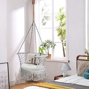 Giantex Hanging Hammock Chair, Macrame Hanging Chair 330 Pounds Capacity, Cotton Rope Handwoven Tassels Porch Swing Chair for Bedroom, Living Room, Yard, Garden, Balcony, Indoor / Outdoor (Gray)