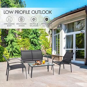 Sigtua Patio Conversation Sets, 4 Pieces Modern Garden Furniture Sets for 4 Seaters, Casual Outdoor Seating Group for Patio, Lawn, Poolside and Alfresco, Weather Resistant