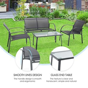 Sigtua Patio Conversation Sets, 4 Pieces Modern Garden Furniture Sets for 4 Seaters, Casual Outdoor Seating Group for Patio, Lawn, Poolside and Alfresco, Weather Resistant